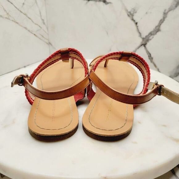 Tommy Hilfiger Sandals Womens 7.5 Preppy Nautical Thong Toe Ring Sandals Red Tan - Picture 6 of 13